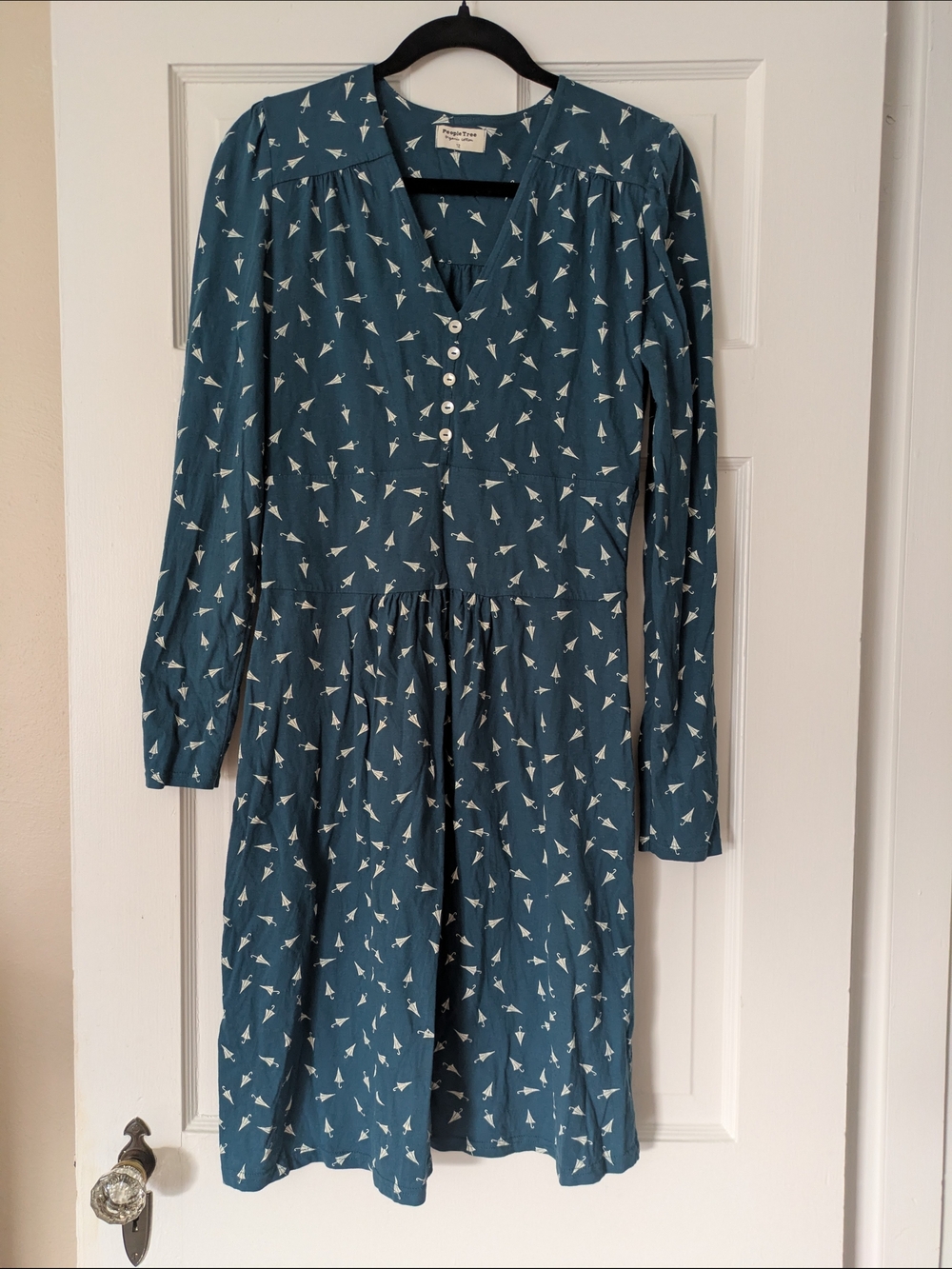 People Tree Organic Cotton Umbrella Novelty Print Long-Sleeve Dress 6